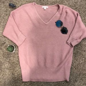 pink sparkly 3/4 sleeve sweater